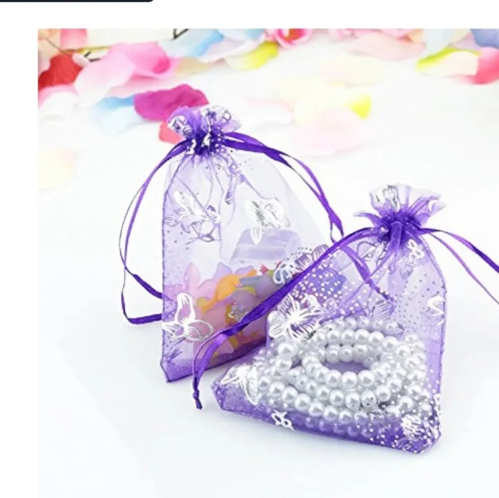 20ct. 3.5x4.5 Purple Organza Bags Silver Butterflies